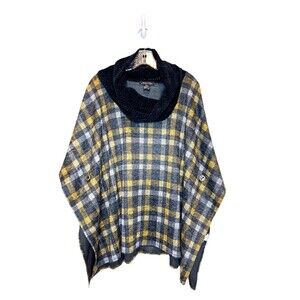 Michael Tyler Women's Plaid Shawl Sweater Poncho Cowl Neck Boho‎ Oversized Small